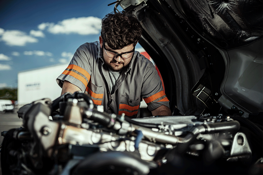 Mechanic working on a truck